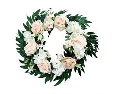 PETSOLA Deko Kranz Wandkranz Handgefertigt Kranz Für Outdoor Türkranz Rose Rebe Blumenkranz Künstliche Dekorative Landschaftsbau - Leichter Champagner