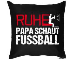 bedrucktes lustiges Fun Sofa Kissen: Ruhe - Papa schaut Fußball - witziges Geschenk Dekokissen Couchkissen Sofakissen Geburtstag Weihnachten Ostern