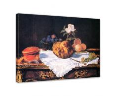 Bilderdepot24 Leinwandbild Édouard Manet - Alte Meister Stilleben mit Brioche 60x50cm - fertig gerahmt, direkt vom Hersteller