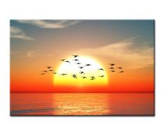 Bild auf Leinwand VOGELSCHWARM 80 x 60 cm Art.Nr. A00791 FENG SHUI Abendsonne Motiv LEINWANDBILD fertig gerahmt auf echtem Keilrahmen Kunstdruck als Wandbild auf Keilrahmen. Günstiger als Ölbild Gemälde Poster Plakat auf Bilderrahmen MADE IN GERMANY