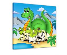 Wandbild - Dino Kinderbild - Mama mit Baby - Bild auf Leinwand - 40x40 cm - Leinwandbilder - Kinder - Dinosaurier - Brachiosaurus - Baby im Ei