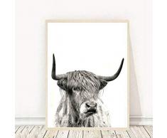 Geiqianjiumai Hochland Kuh Leinwand Kunstdruck und Poster Nutztier Hochland Stier Fotografie Leinwandbild rahmenlose Malerei 30x40 cm