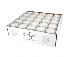 Pritogo Teelichter Kunststoffhülle, Weiss [50 Stück] Ø 3,8 * 2,5 cm, Rußfrei, Brenndauer: 9 Stunden