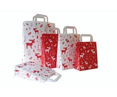 Papiertragetaschen Weihnachten mit Flachhenkel ELCH ROT - Verschiedene Größen und Mengen (18 + 8 x 22 cm, 25 Stück)