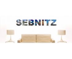 Wandtattoo farbige Wandschrift Städtename Sebnitz mit Sehenswürdigkeiten 180 x 27 cm Länge