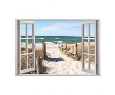 nikima Schönes für Kinder 156 Wandtattoo Fenster - Weg zum Ostseestrand - in 5 Größen - Sand Meer Wandbild Wanddeko Maritim - Größe 1000 x 670 mm