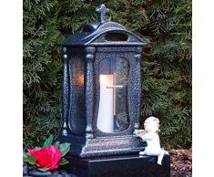 ♥ Grablaterne Grablampe Keramik Silbergrau 30,0cm Glas Kreuz mit Grabkerze Grabschmuck Grableuchte Grablicht Laterne Kerze Lampe Licht
