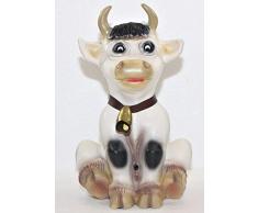 RAKSO Deko Figur Kuh Resi sitzend mit Glocke H 32 cm lustige Kuhfigur Dekofigur mit Bewegungsmelder Muuuh