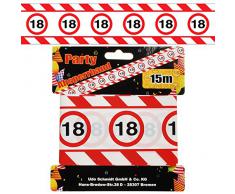 Absperrband zum 18 Geburstag aus Kunststoff, 15 m lang x 7,5 cm breit