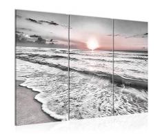 Bilder Sonnenuntergang Strand Wandbild 120 x 80 cm Vlies - Leinwand Bild XXL Format Wandbilder Wohnzimmer Wohnung Deko Kunstdrucke Rosa Grau 3 Teilig - MADE IN GERMANY - Fertig zum Aufhängen 023731b