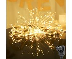 SALCAR 20m 200er LED Lichterkette + 3m Stromkabel, 4,5V Sicherheits netzteil, Dekoraktive LED Kupfer Lichterkette für Haus, Weihnachtsbaum, Bar usw, Memory-Funktion - Warmweiß