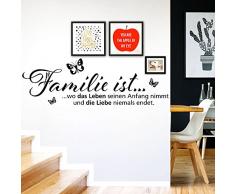 Grandora Wandtattoo Spruch Familie ist + Schmetterlinge I schwarz (BxH) 58 x 19 cm I Wohnzimmer Küche Sticker Aufkleber Wandaufkleber Wandsticker Zitat W970