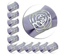 Serviettenringe aus Metall, Rosen-Design, für Küche, Hochzeit, Bankett, Dinnerdekoration, 12 Stück silber