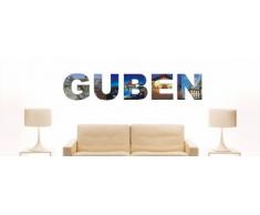 Wandtattoo farbige Wandschrift Städtename Guben mit Sehenswürdigkeiten 80 x 15 cm Länge