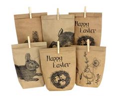 Papierdrachen 12 Bedruckte Tüten zu Ostern mit Hasen, Blumen und Küken - ideale Geschenkidee oder Oster Dekoration - mit Holzklammern | Osternest zum Basteln und Verschenken