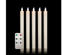 5er Set LED Stabkerzen Tafelkerzen mit Fernbedienung und Timer aus Echtwachs - verschiedene Farben wählbar (Elfenbein + FB)