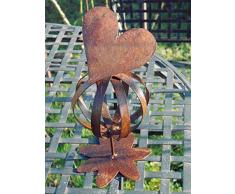 Edelrost Kugel mit Standfuß und Herz, Rost-Deko