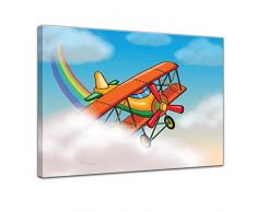 Kunstdruck - Kinderbild - Flugzeug Cartoon - 40 x 30 cm - Bilder als Leinwanddruck - Wandbild von Bilderdepot24 - Kinder - Flieger - Propellerflugzeug zwischen den Wolken
