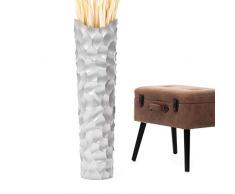 Leewadee Große Bodenvase für Dekozweige hohe Standvase Design Holzvase 90 cm, Mangoholz, Silber