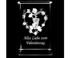 Kaltner Präsente Stimmungslicht - Ein ganz besonderes Geschenk: LED Kerze / Kristall Glasblock / 3D-Laser-Gravur Valentin Motiv Herz ZUM VALENTINSTAG