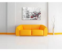 Vogelbeeren im frostigen Winter schwarz/weiß Format: 120x80 auf Leinwand, XXL riesige Bilder fertig gerahmt mit Keilrahmen, Kunstdruck auf Wandbild mit Rahmen, günstiger als Gemälde oder Ölbild, kein Poster oder Plakat