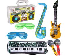 8 STÜCKE Aufblasbare Gitarre Saxophon Mikrofon Boombox Tastatur Ballons Musikinstrumente Zubehör Luminous Glow Gläser in Schwarz Für Party Supplies Party Favors Bälle Farbe Alé