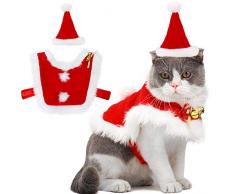 Weihnachten Haustier Anzug, Outgeek verstellbarer Umhang für Santa Cat Santa Kleidung mit Glocken Weihnachts-Outfit für Hunde und Kätzchen Süßes Geschenk