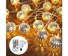 Qedertek LED Lichterkette mit Marokkanischen Kugeln, Lichterkette innen mit Netzstecker – 9 Meter, 30 LEDs Warm Weiß, Kugeln Orientalisch, Deko Silber, Hochzeit, Geburtstag oder anderen Partys