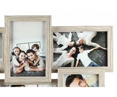 levandeo Holz Bilderrahmen Farbe: Eiche gekälkt hochwertig verarbeitet für 12 Fotos 10x15cm mit Glasscheiben - Querformat und Hochformat Fotogalerie Collage Fotocollage Bildergalerie Fotorahmen