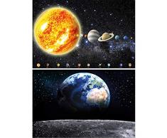 GREAT ART 2er Set XXL Poster – Erde und Sonnensystem Globus vom Mond Astronomie Universum Milchstraße Wandbild Dekoration Wandposter Fotoposter Wanddeko Planeten (140 x 100cm)