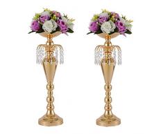 LANLONG 2 Stück Metallvase für Hochzeit, Dekoration - Künstliche Blumengestecke Stumpenkerzenhalter Ständer Set für Hochzeit, Party, Dinnerveranstaltung, Tischdekoration, 2#, XX-Large