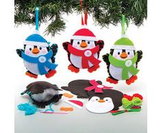 Baker Ross AT238 Weihnachtskugeln Anhänger Nähset Pinguin (3 Stück) Basteln Kinder zu Weihnachten, Sortiert