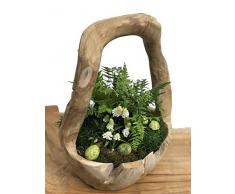 Trendy-Home Schale mit Griff Dekoschale Teakschale Obstschale Osterschale Osterkorb Natur ca.Ø 20-25 cm Dekoration Holzschale
