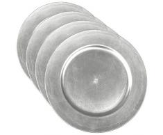 com-four® 4x Platzteller silberfarben - Unterteller als Tischdekoration - Dekoteller für Hochzeit, Familienfeier oder Weihnachten - Ø 33 cm