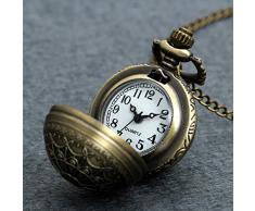 Weihnachten Lancardo Vintage Taschenuhr Herren Damen Analog Quarz Uhr, Fashion Antik Spinnwebe mit Halskette Kette Kettenuhr Pocket Watch, Farben Bronze