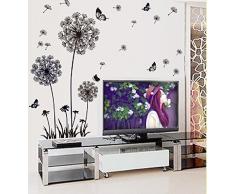 Zooarts Vinyl-Wandaufkleber, abnehmbar, Schwarz, Pusteblume, Schmetterling