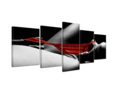 Kunstdruck - Roter Slip - Bild auf Leinwand - 200x80 cm 5 teilig - Leinwandbilder - Bilder als Leinwanddruck - Urlaub, Sonne & Meer - Akt & Erotik - sexy Frauenkörper