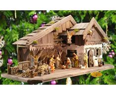 Weihnachtskrippe-Krippenstall + Deko+ Zubehör,NEU MIT BRUNNEN + Holzdeko + Tierfiguren + Stall KA70-du-MF-SKR mit hochwertigen PREMIUM Krippenfiguren/FARBIG HANDBEMALT