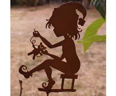 Dekostüberl Edelrost Wichtel Mädchen mit Schraube 15x10cm für Holz Geschenk Gartendekoration