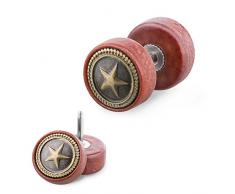 Piercingfaktor Runde Ohrring Ohrstecker Fake Piercing Ohr Plug Flesh Tunnel Kreis Platte Stecker Holz Braun Gold mit Stern