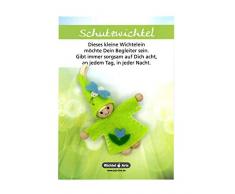 Wichtel Arts Schutzwichtel Glücksbringer, Holz, Grün Mit Blauer Blume, 15 x 10.5 x 2.7 cm