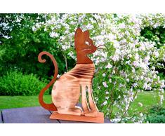 Unbekannt Katze Kater sitzend auf Platte Metall Holz Edelrost Rost Rostfigur Holzfigur Deko Dekoration Deko-Idee Dekokatze Dekotier Rostdeko Holzdeko Geschenk-Idee Geschenk Gartendeko