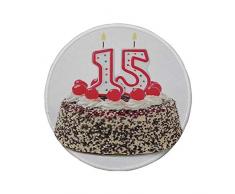 Rutschfreies Gummi-rundes Mauspad 15. Geburtstagsdekoration Schokoladenkirschkuchen mit Zahlenkerzen Überraschungsparty-Thema mehrfarbig 7.9x7.9x3MM