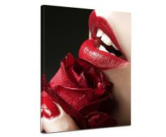 Kunstdruck mit Winter SALE Smell and Beauty Bild auf Leinwand - 50 x 60 cm - Leinwandbilder - Bilder als Leinwanddruck - Wandbild von Bilderdepot24 - Akt & Erotik - Rose und roter Mund
