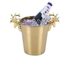 HHGO Eiswürfelbehälter Edelstahl Eiskübel, Wein Champagner Bier Getränk Vintage Hirschkopf Kühler, Geeignet for Bar Küchenfeste Im Freien (Color : 3L Gold)