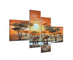 Bilderdepot24 Elefant Afrika M3 handgemaltes Leinwandbild 100x70cm 4 teilig 244