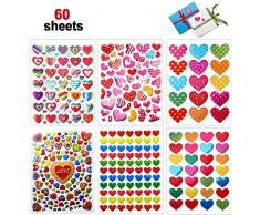 Dream Loom Herz Aufkleber, 60 Blatt Herzen Liebe Aufkleber Deko Sticker für Scrapbooking, Valentinstag, Hochzeit (Bunt)