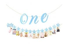 Hifot Baby 1. Geburtstag Dekoration mit Hochstuhl Glitter Gold Baby Party Dekoration, monatliche Meilenstein Baby Foto Bunting für Neugeborene bis 12 Monate ersten Geburtstag Dekor Set (Blau)