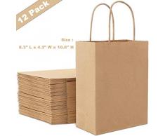 Sunshine smile papiertüten aus kraftpapier,papiertüten mit henkel,papiertüten Natur,papierbeutel braun,tüten Papier,kraftpapiertüten,papiertüten zum basteln,geschenktüten Papier Geburtstag(12 Stück)