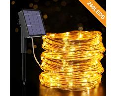 Solar Lichterkette Außen,kolpop Solarlichterkette 8 Modi PVC Rohr 24M 240 LED Solar Lichterkette Aussen Wasserdicht Lichterkette Weihnachtsbaum Outdoor Deko für Balkon,Garten,Terrasse,Party-Warmweiß
